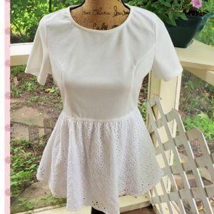 Doe & Rae White Peplum Top